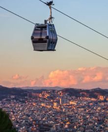montjuic cable car at sunset